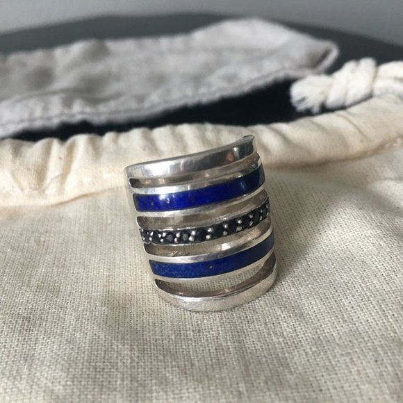 Pamela Love cage ring sterling silver with saphire and lapis inlay - Picture 4 of 6